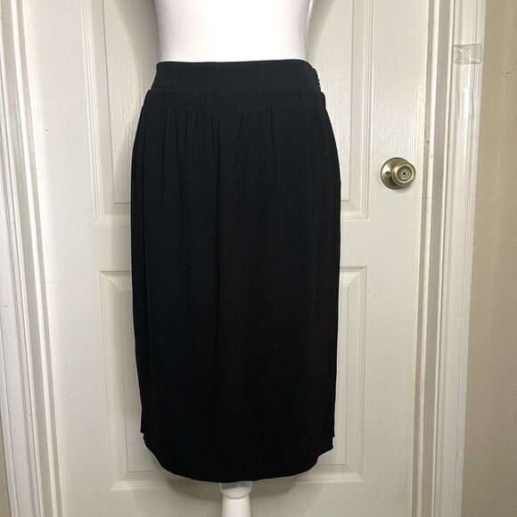 Prada Skirt Size 42 Solid Black Knee Length Career Side Zip Raw Hem - Picture 1 of 8
